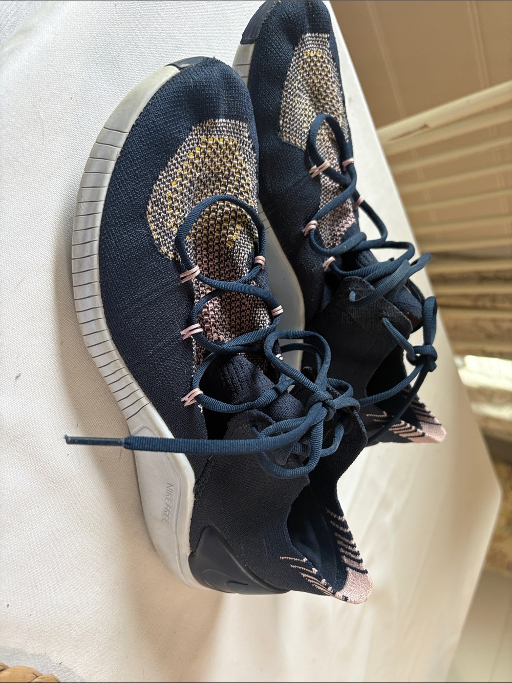 Nike Women’s Knit Lace-Up Sneakers - Navy and Pink